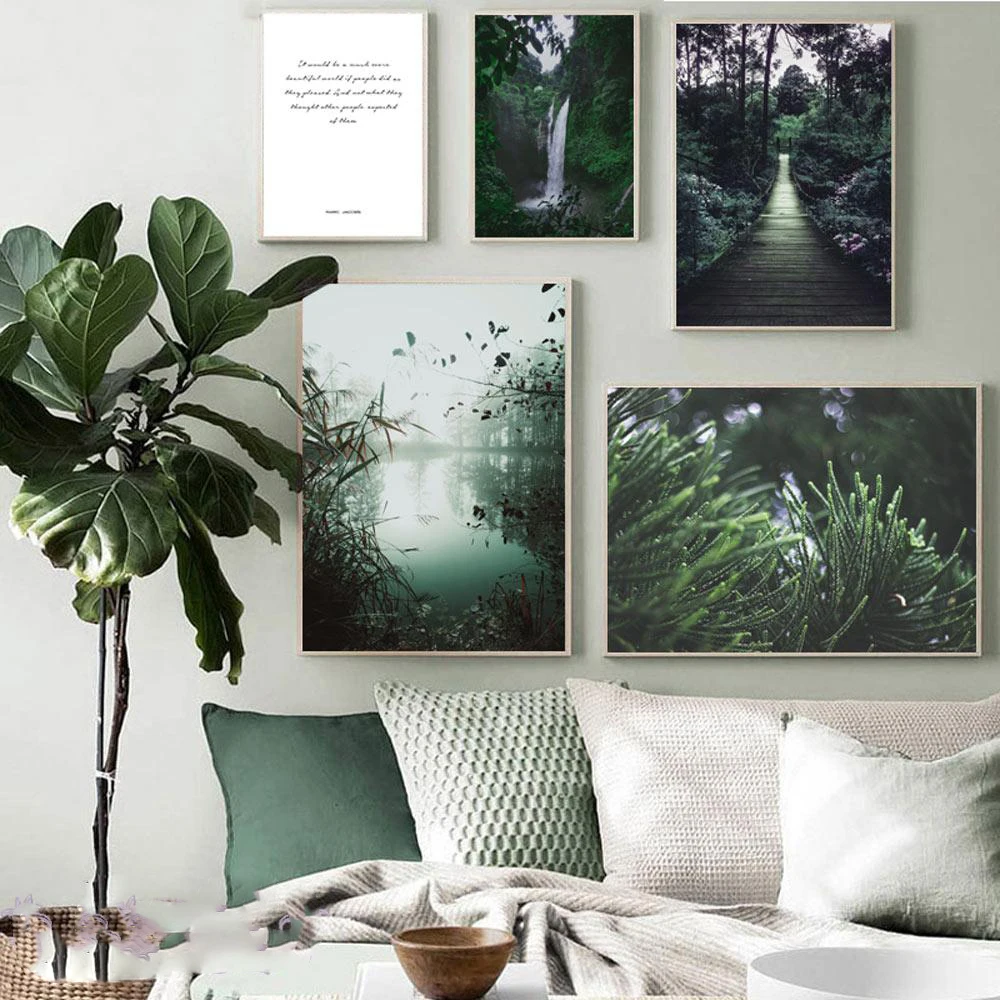 

Forest Landscape Canvas Painting Spring Decor Poster Green Plant Pictures for Living Room Wall Art Prints Frameless Home Decor