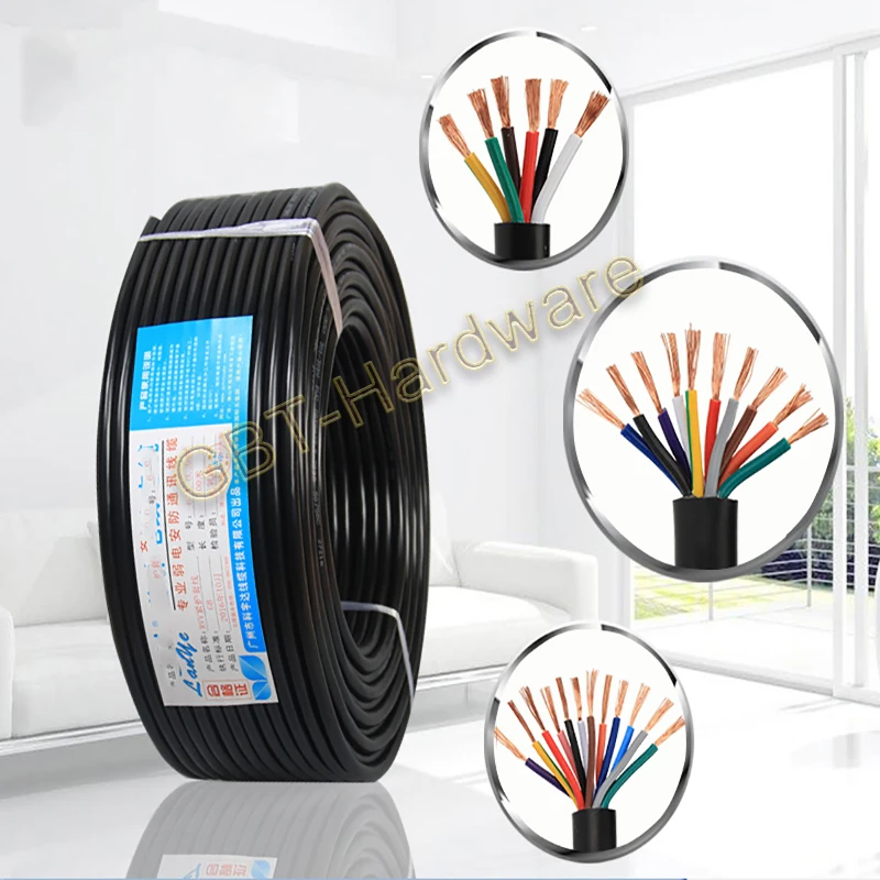 

1M RVV5/6/7/8/10/12 Core PVC Sheathed Wire 0.3mm2-2.5mm2 (22AWG-13AWG)Flame Retardant For Monitoring Distribution Box