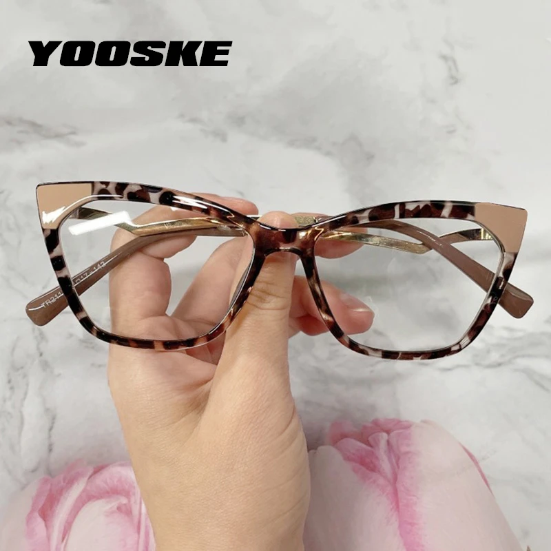 YOOSKE TR90 Anti Blue Light Blocking Cat Eye Glasses Frame Women Vintage Brand Optical Frame Retro Fake Eyeglasses for Ladies