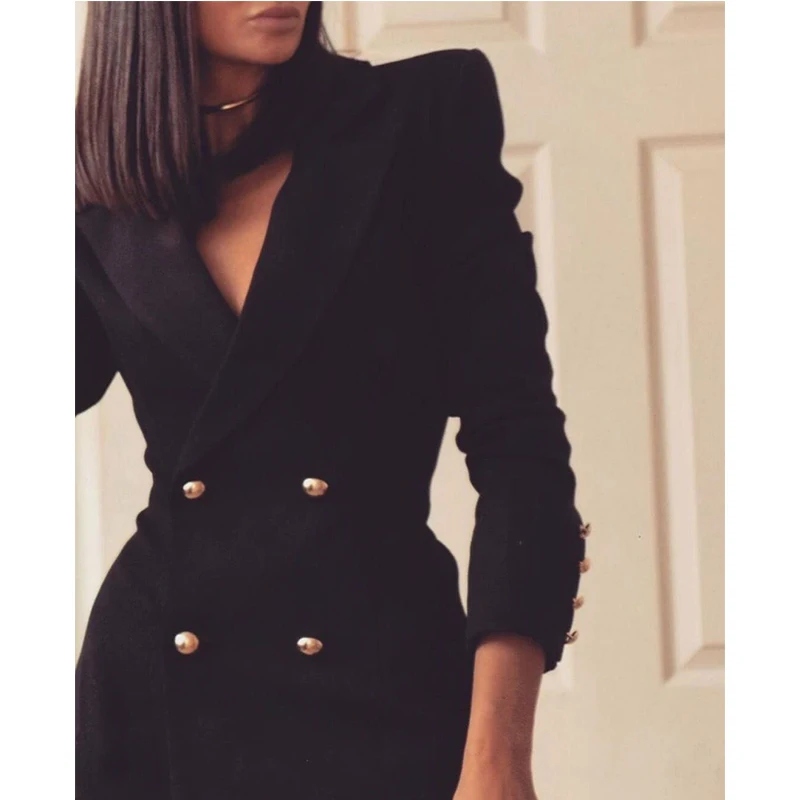 Sister Fara New Spring Notched Blazer Coat Woman Fashion Office Lady Double Breasted Autumn Long Sleeve Female Outerwear Coat