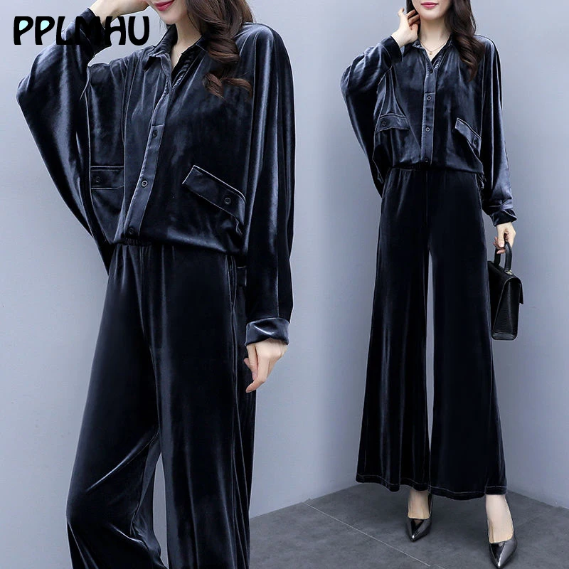 Офисный Женский бархатный костюм Зима 2019 модный ансамбль Повседневная Свободная