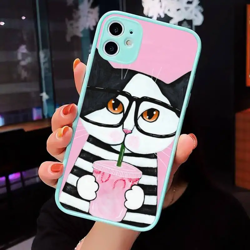 

Cute Latte Acrylic Coffee Milk Drik Phone Cases Matte transparent For blue iPhone 12 Mini 11 Pro XR XS Max 7 8 Plus X Back Cover