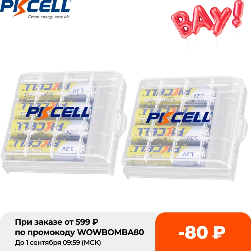 8pcs PKCELL AAA 1200mAh Battery 1.2V NIMH Rechargeable Batteries aaa +2pcs battery box holder for AA | Электроника