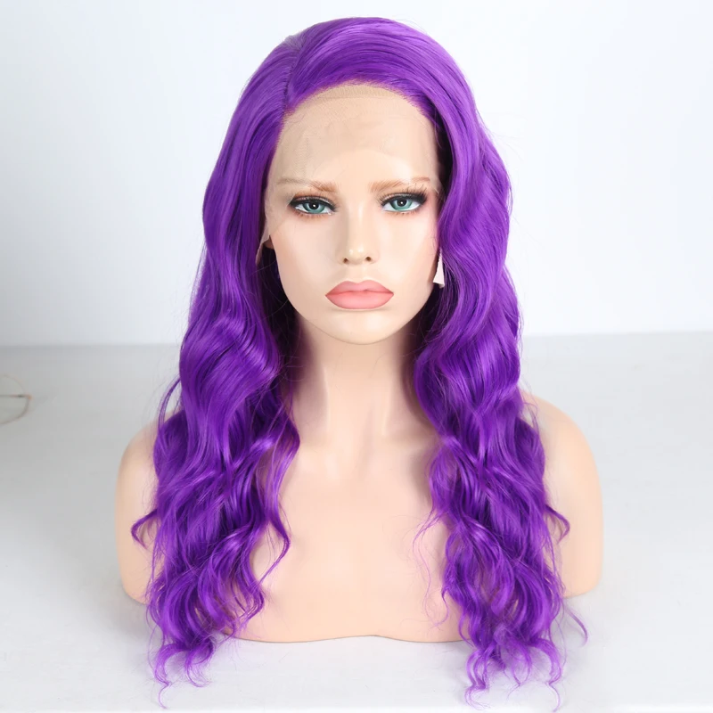 Харизма длинные волнистые волосы фиолетовый парик фронта шнурка боковая часть
