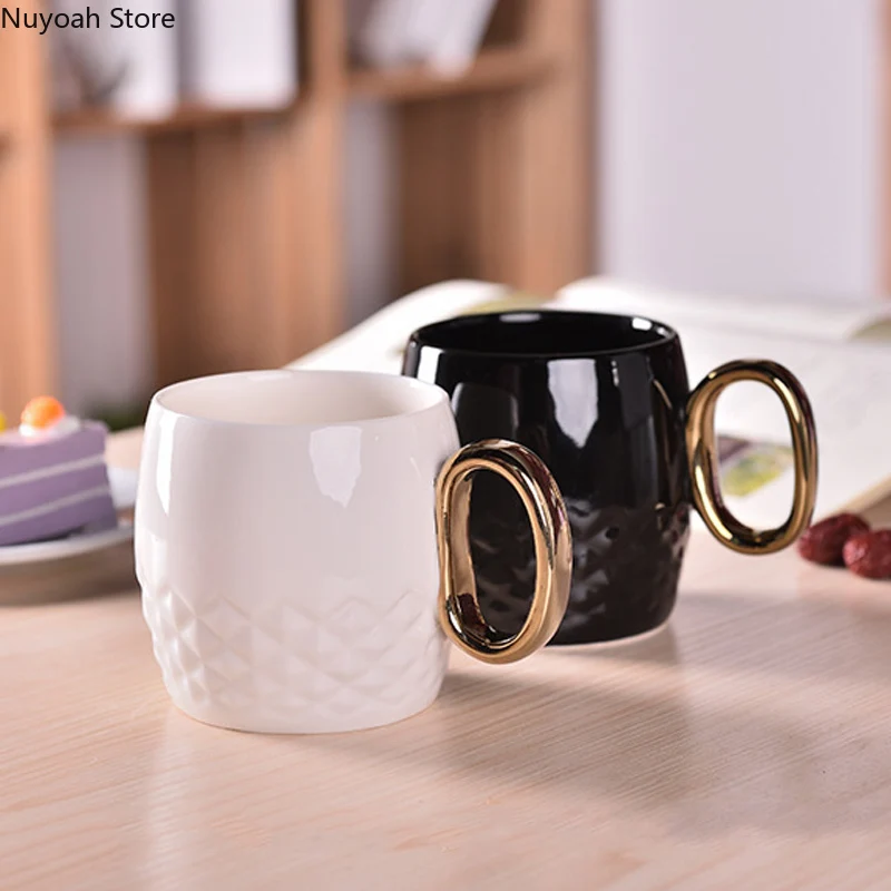 

Household White Ceramic Coffee Mug with Golden Handle 370ml Large Capacity Water Cup Office Living Room Pure Color Tea Set Mug