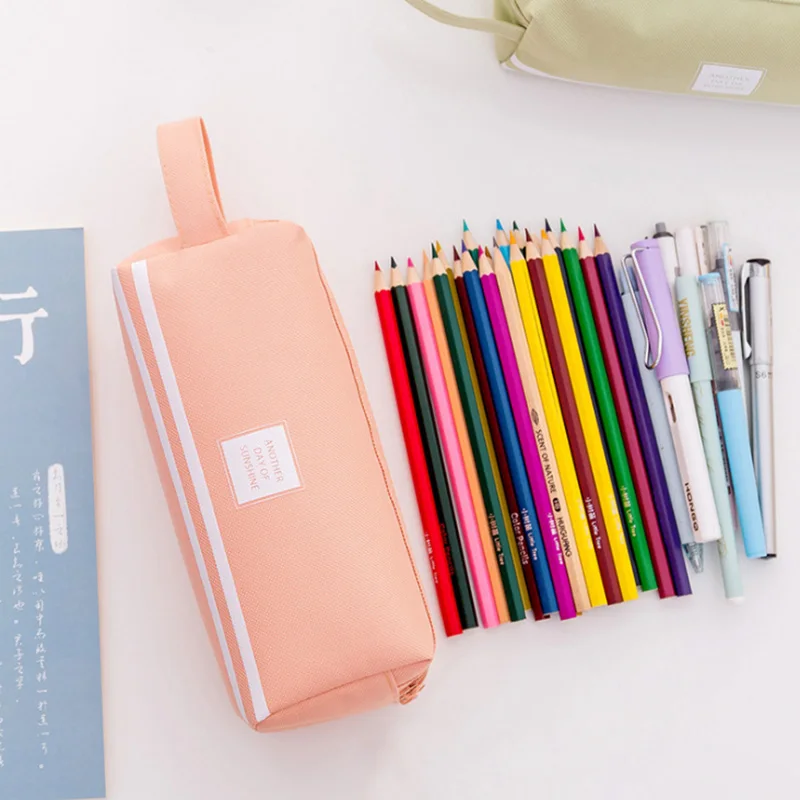 Large-capacity canvas Korea simple storage bag pencil cute creative student double-layer stationery box school supplies | Канцтовары для