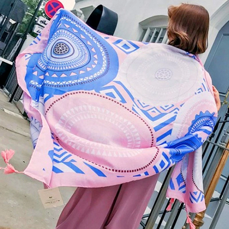 

Hot kf-Women Brand Cotton Scarf Large Shawls Print Lady Beach Stole Head Scarves