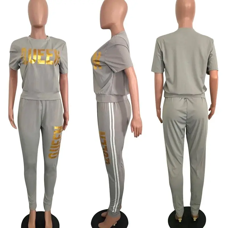 

ZOOEFFBB Plus Size Clothing Letter Two Piece Outfits for Women Short Sleeve Top and Sweatpants Trendy Sweat Suit Matching Sets