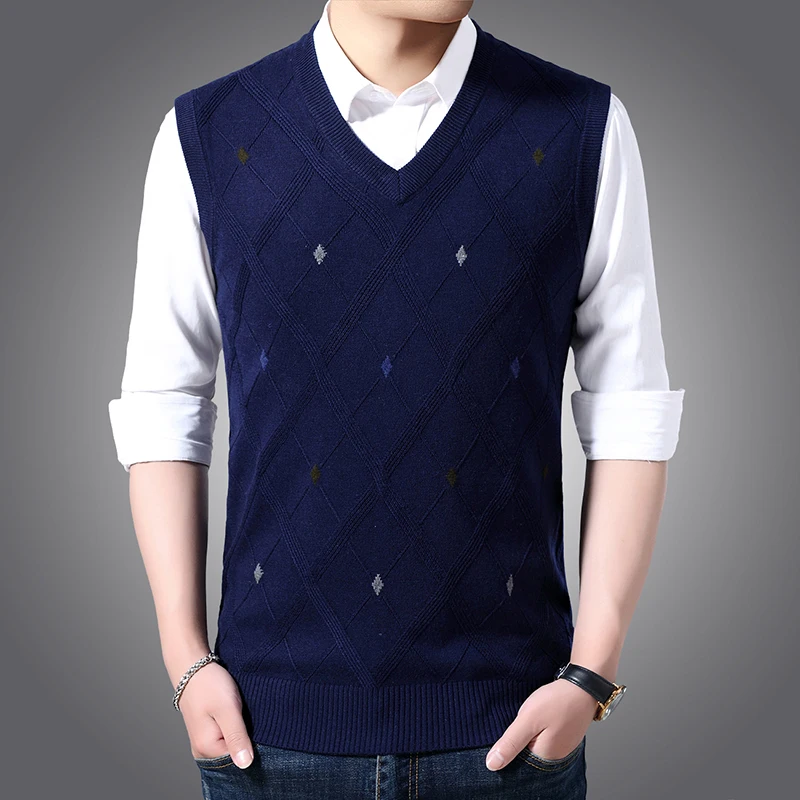 Fashion Brand Vest Sweater For Mens Pullover V Neck Slim Fit Jumpers Knitting Patterns Autumn Sleeveless Casual Clothing Men