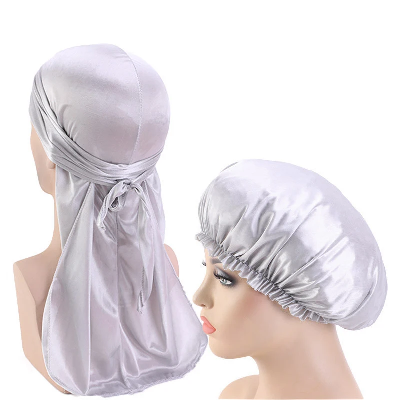 

New Unisex Long Silk Satin Turban Hat Durag Bandana Colorful Wigs Doo Headwrap Bonnet Cap Sleeping Hat Men Hair Accessories