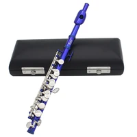 blue piccolo 16 holes with e key woodwind instrument half size flute cupronickel tube with leather box musical instrument parts