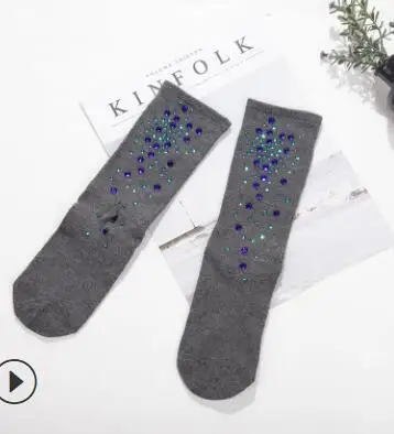 darkgrey 7 цветов. Женские блестящие разноцветные стразы. Золотые и Серебристые блестящие носки по щиколотку. Повседневные женские яркие носки в стиле ретро для женщин Meias - Цвет: darkgrey
