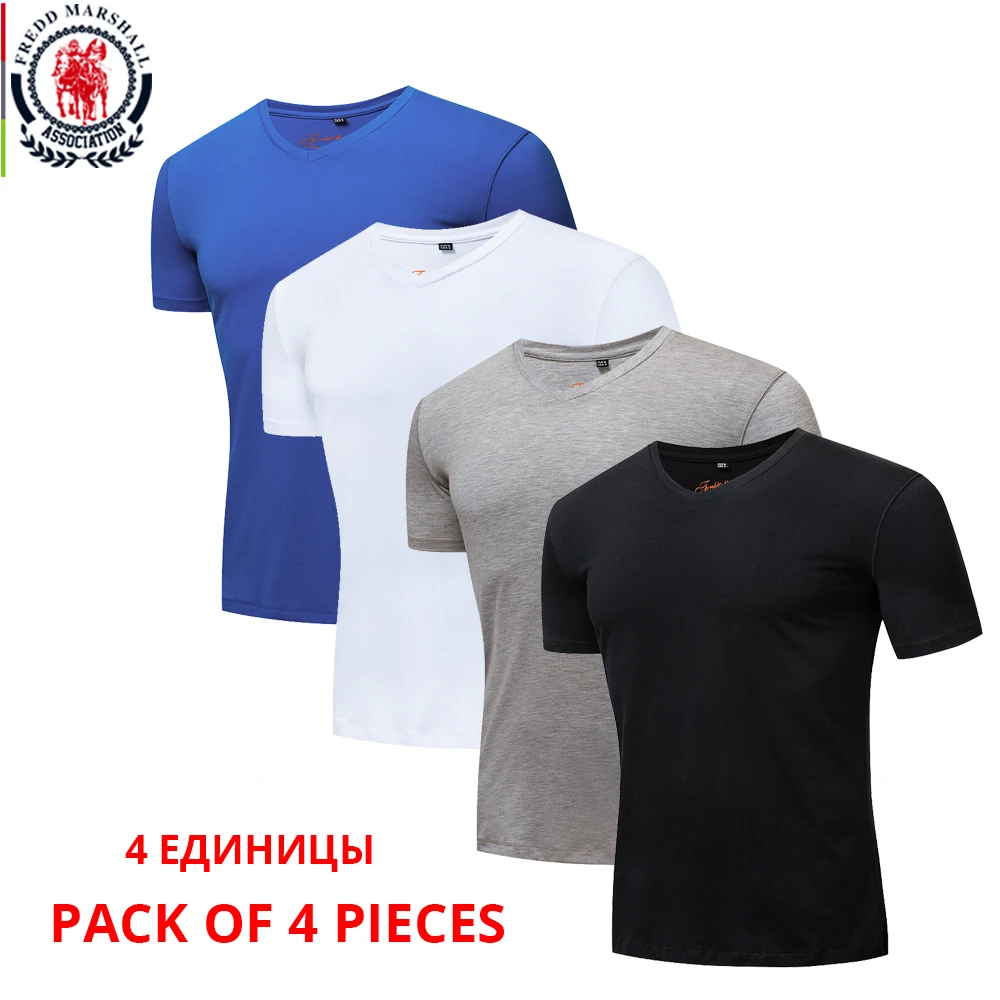 Fredd Marshall 4 шт./упаковка Мужская футболка с коротким рукавом и v-образным вырезом 100%