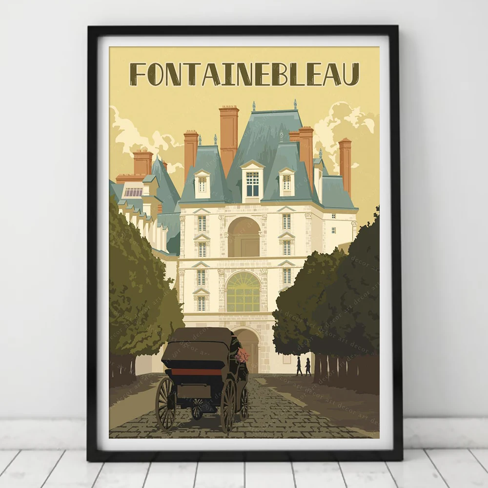 

France Palace of Fontainebleau Vintage Travel Poster Canvas Painting Wall Art Kraft Posters Coated Wallstickers Home Decor Gift