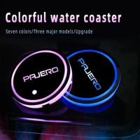 car logo led atmosphere light 7 colorful cup luminous coaster holder for mitsubishi pajero 2008 2020 accessories