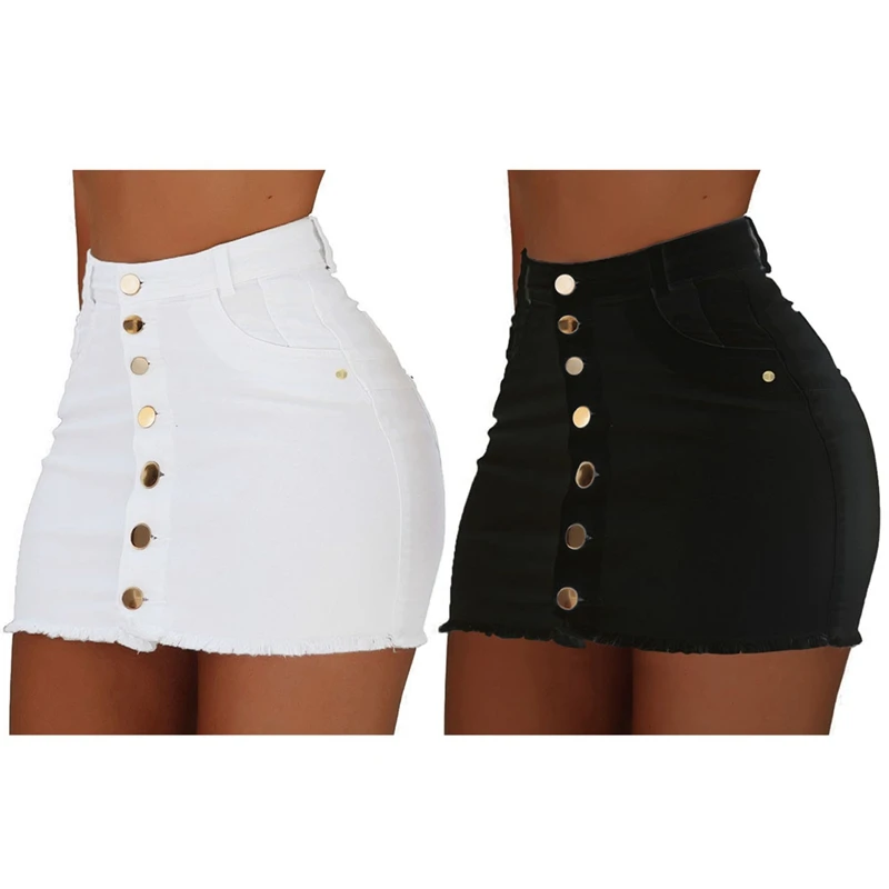 

Women Button Denim Jeans Mini Skirts Stretch High Waist Sexy Club Skirt Summer