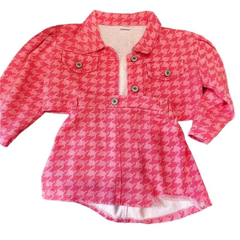 Джинсовый топ с пышными рукавами для девочек розово-красный состаренная юбка из