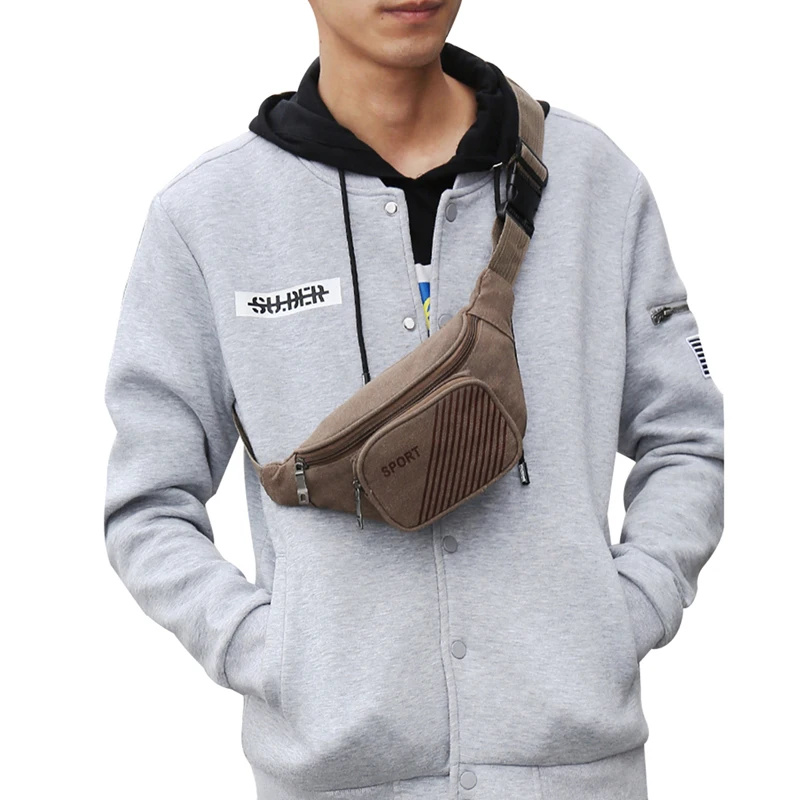 

Men Women Canvas Fanny Pack Water Resistant Large Waist Bag Hip Pack Bum Bag for Cycling Running Walking Hiking