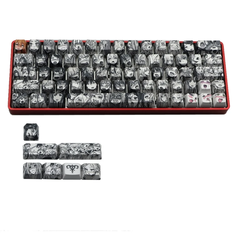 

PBT 71 key Ahegao Keycap Dye Sublimation OEM Profile Japanese Anime Keycap For Cherry Gateron Kailh switch GK61 GK64