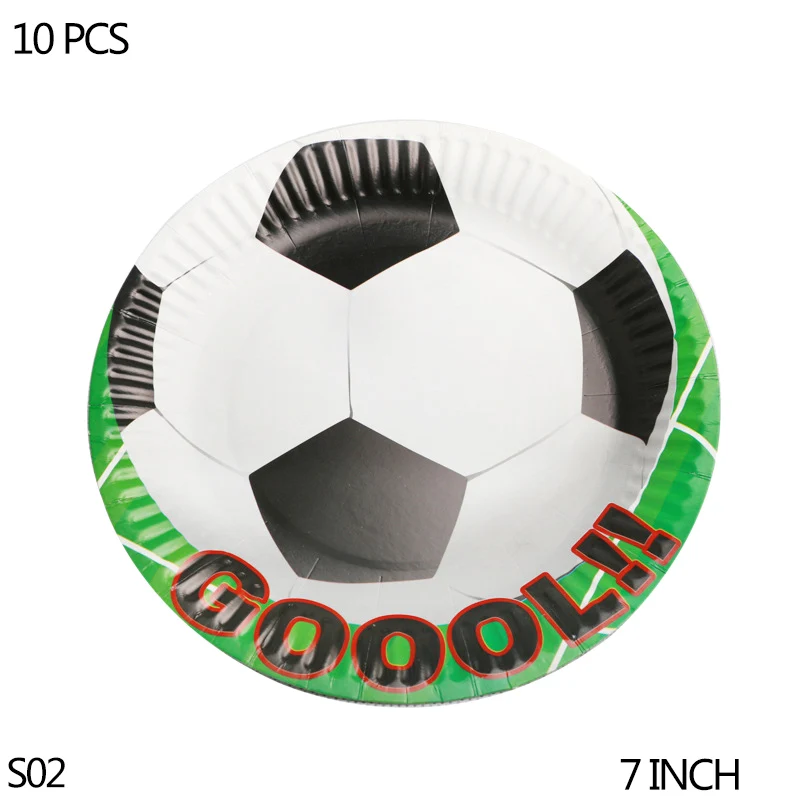 S02-10pc 7inch plate Футбольная тематическая вечеринка, Набор Декоративной посуды, бумажные тарелки и стаканы, салфетка, конфетный мешок, коробка для детского душа, принадлежности для дня рождения - Цвет: S02-10pc 7inch plate