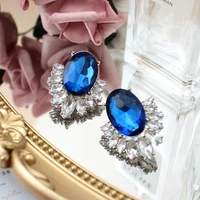 big statement wedding ocean blue oval cz crystal luxury earrings for women romantic engagement jewelry for brides bridesmaid