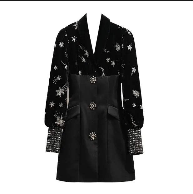 Женское платье с V образным вырезом маленькое однобортное воздушным рукавом и