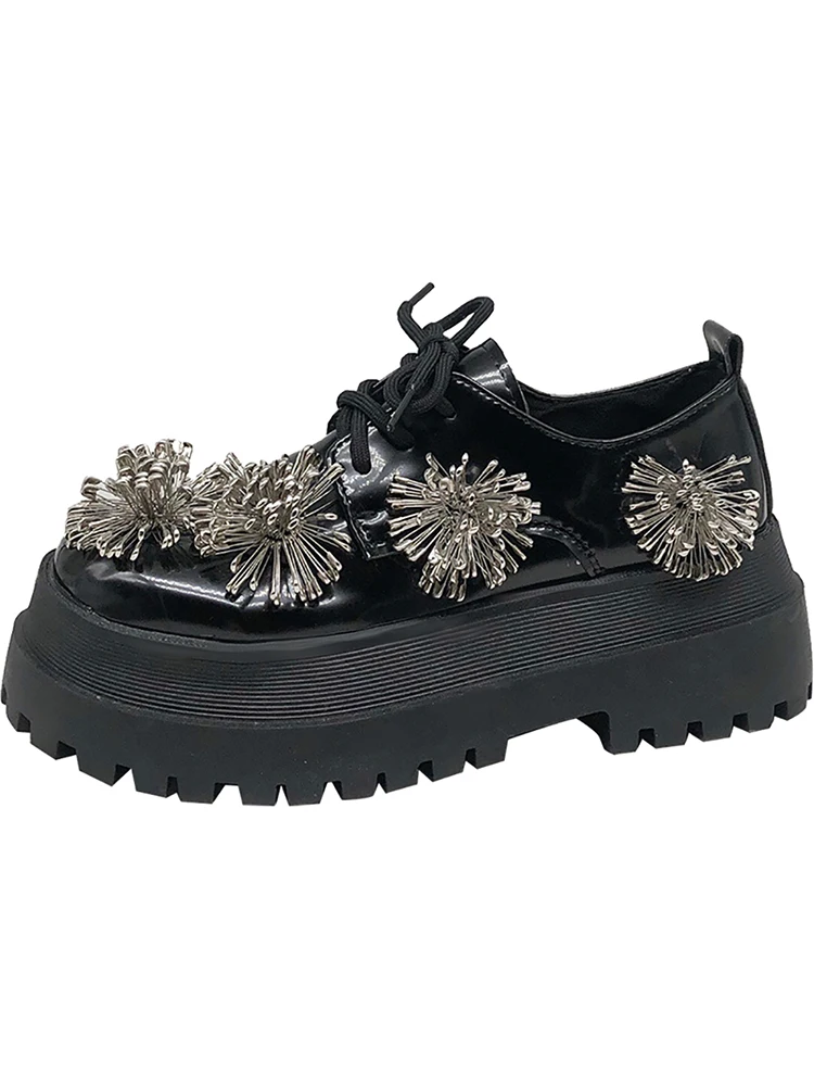

Thick soled raised round head single shoes for women