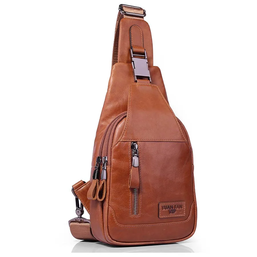 Genuine Leather Casual Men's Sling Chest Pack Crossbody Shoulder Bag Men Messenger Bags For Travel Zipper Style Design |