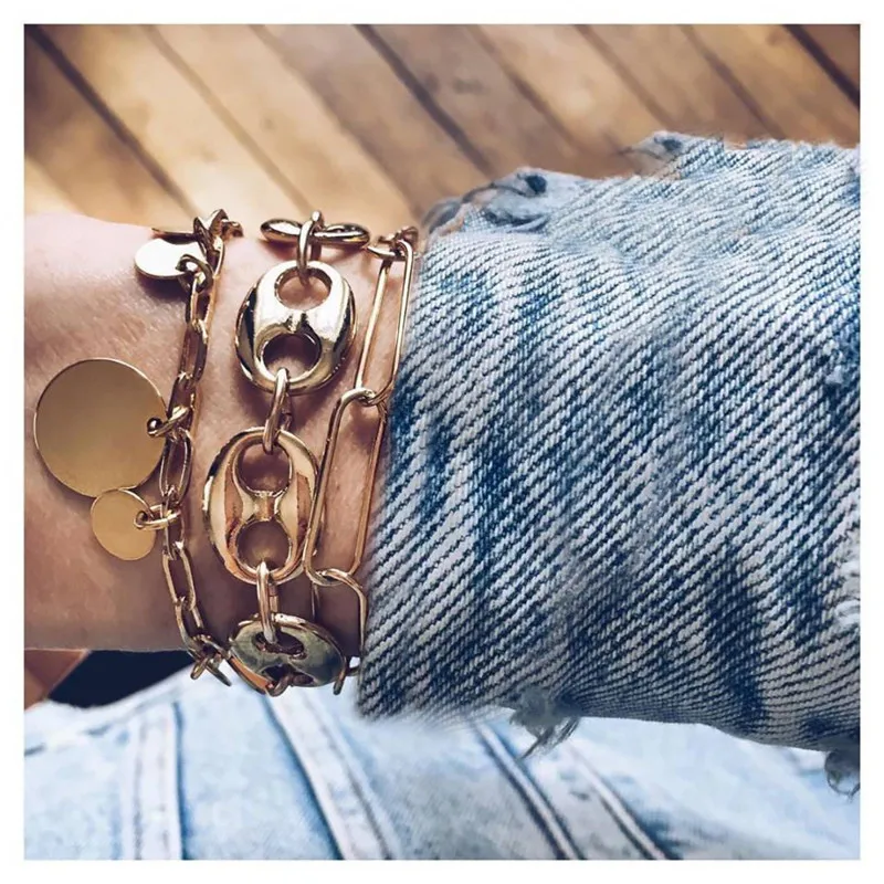 Набор браслетов Modyle золотого цвета в стиле панк цепочка с монетами ретро