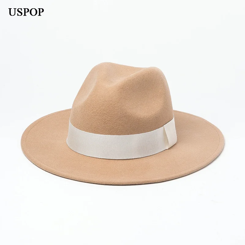 USPOP новые женские густая шерсть шляпы 100% джазовые Женская широкополая