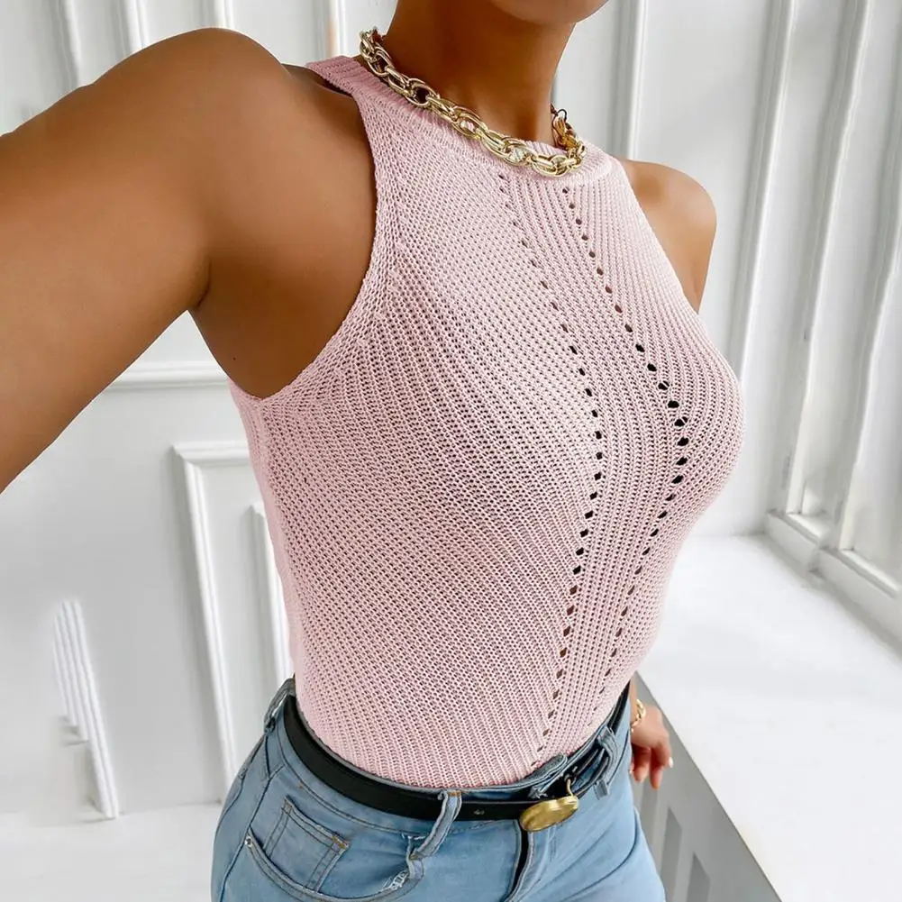 Майка женская трикотажная без рукавов пикантный однотонный ажурный топ с