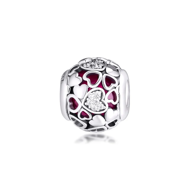 

Fits for Europe Charms Bracelets Encased in Love Beads with Pink & Clear CZ 100% 925 Sterling Silver Jewelry Free Shipping