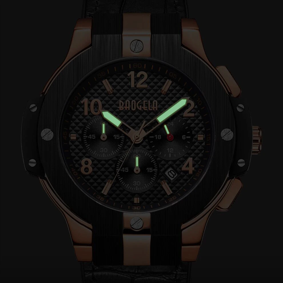 BAOGELA marque hommes montre Quartz ou bande caoutchouc 3ATM résistant A l'eau chronographe 1909|Кварцевые мужские часы| |