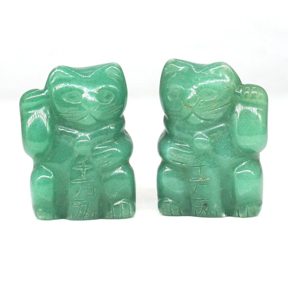 

1.5" Plutus Cat Statue Green Aventurine Natural Stone Carved Healing Crystal Lucky Fortune Reiki Gemstone Figurine Home Decor