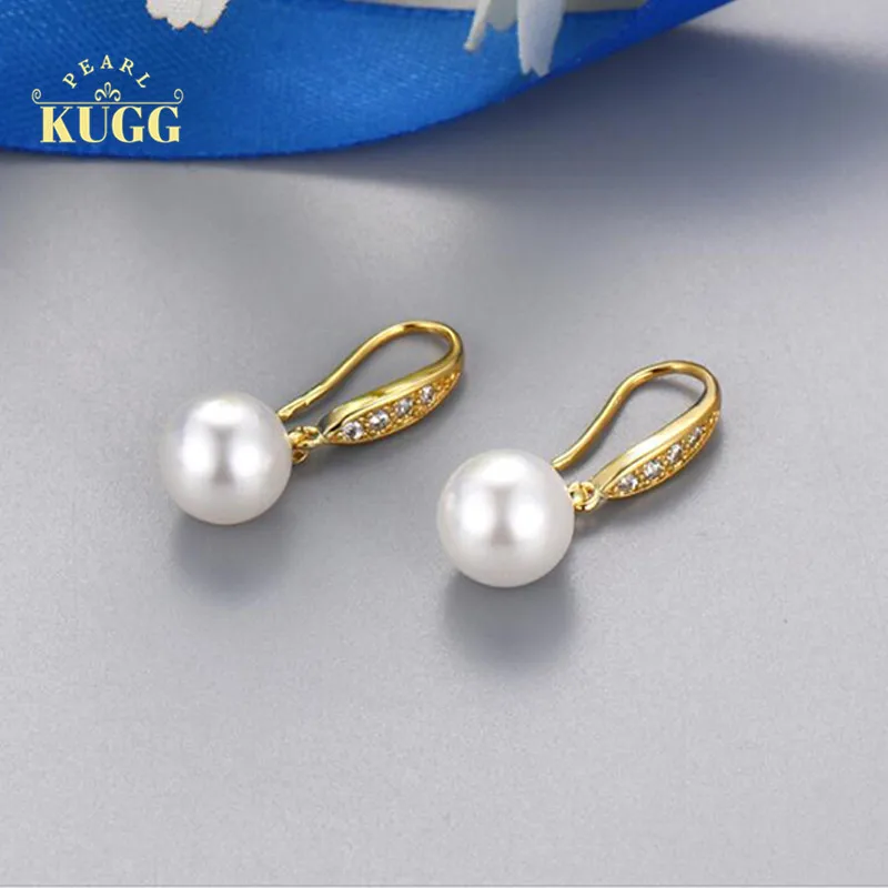 

Серьги с натуральным пресноводным белым жемчугом, 14 к