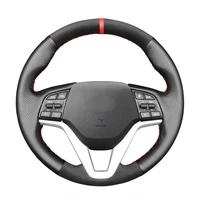 hand stitched black leather suedecar steering wheel cover for hyundai tucson 3 2015 2016 2017 2018 2019 2020