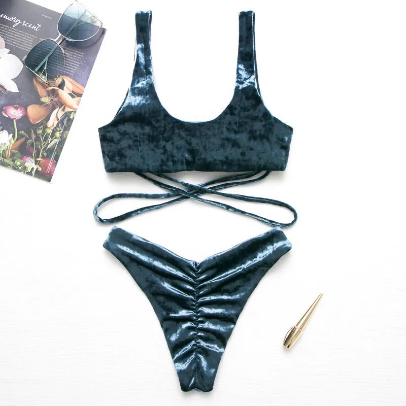 Женский раздельный купальник бархатный купальный костюм из двух предметов с