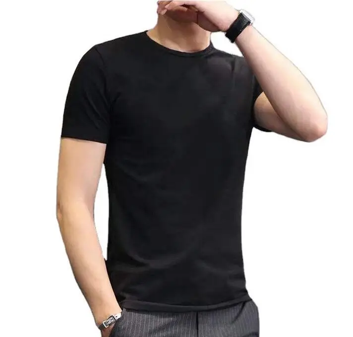 

New men's summer solid color round collar short sleeved slim T-shirt