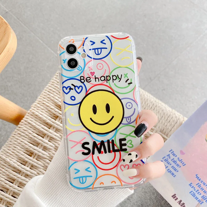 

Transparent smiley silicone phone case for iPhone11 12Pro Max mini X XR XS XSMax 8 7 6PluS anti-drop protective back cover