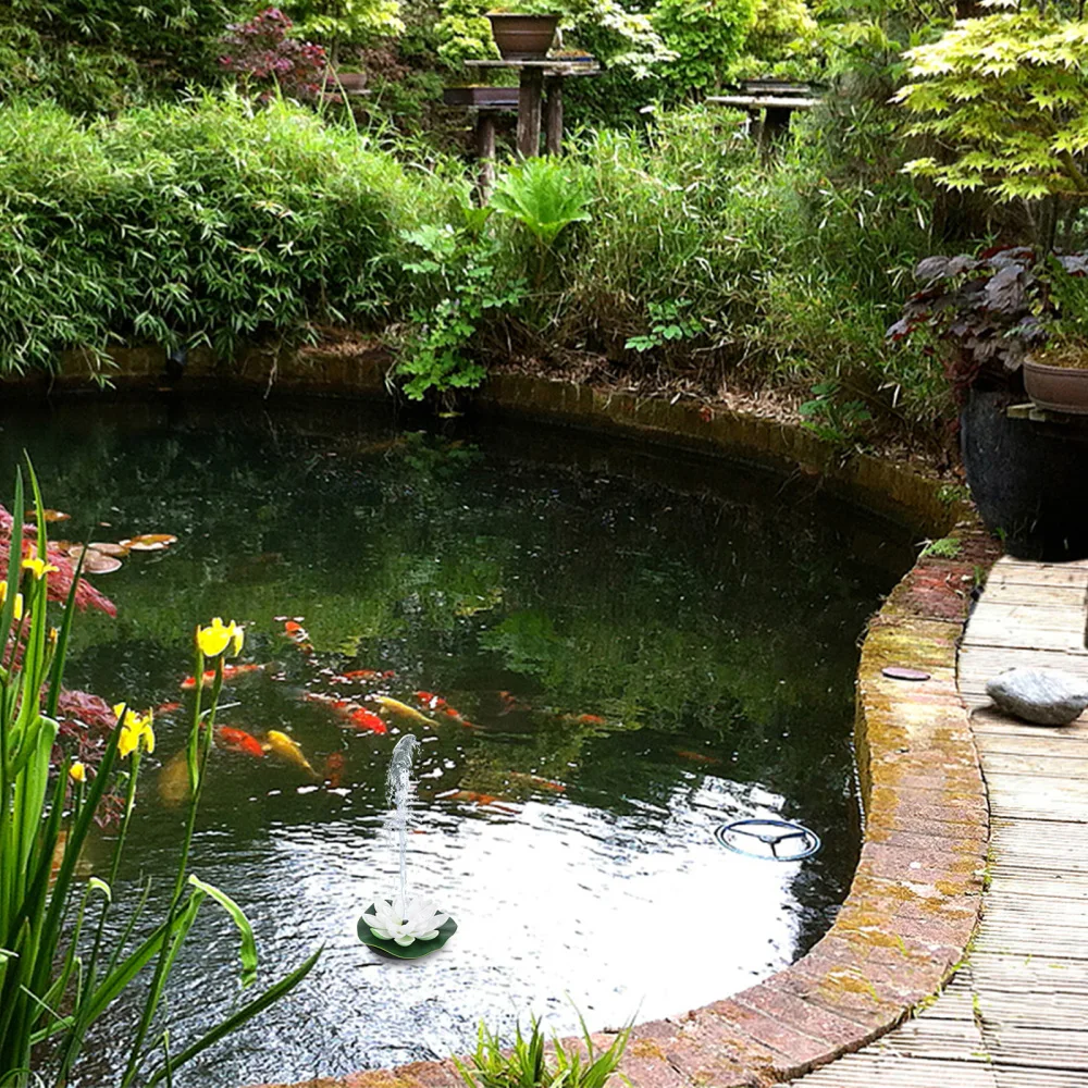 

1Pc Solar-powered Lotus Fountain Novel Fish Pond Fountain Garden Decor (White)