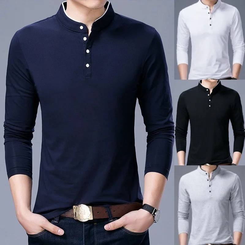 

ZOGAA Осенняя новая мужская футболка с длинными рукавами в Корейском стиле однотонная Базовая индивидуальная модная простая Универсальная ф...