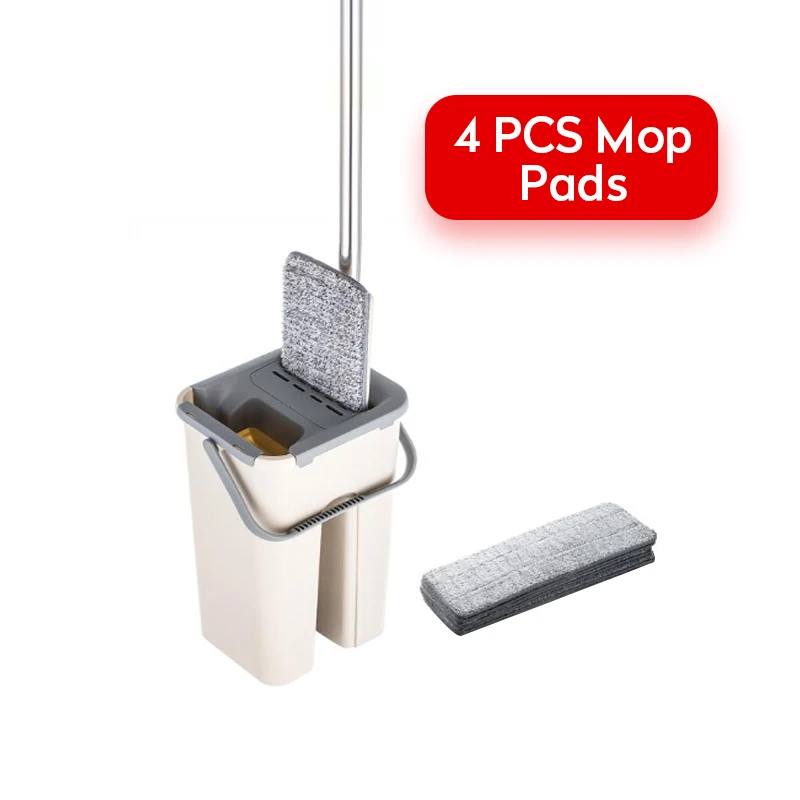 with 4 pcs Mop Pads Кухонный пол, вращающаяся швабра, очиститель, вращающаяся на 360 градусов, Волшебная плоская швабра и ведро для мытья пола, для уборки дома, с насадкой-шваброй из микрофибры - Цвет: with 4 pcs Mop Pads