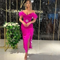 eightale sexy prom dresses mermaid evening dress satin off the shoulder saudi arabia tea length cocktail party gowns plus size