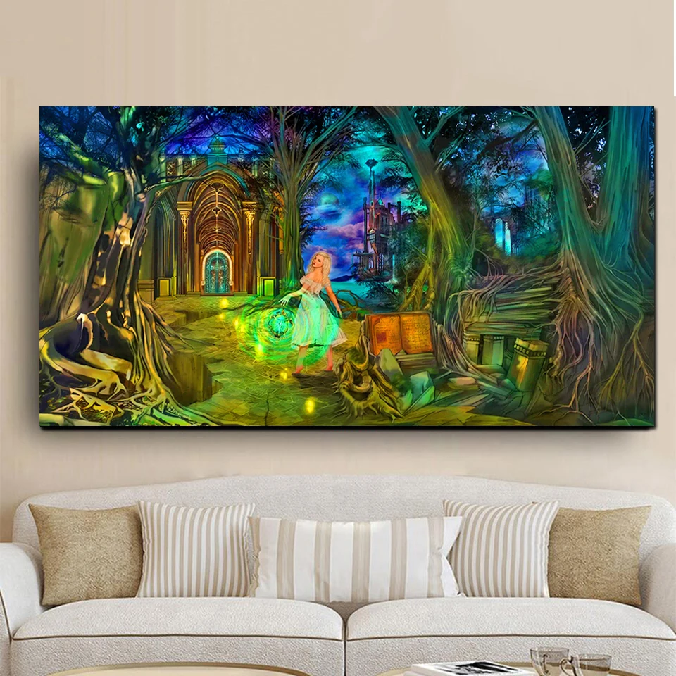 

Фэнтезийный сад лампа девушка Ночной лес DIY алмазная живопись мозаика полная дрель мультфильм Замок Пейзаж Алмазная вышивка X270