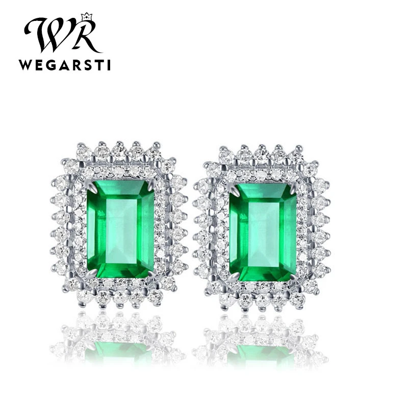 Женские серьги гвоздики из серебра 925 пробы с изумрудом|Серьги-подвески| |