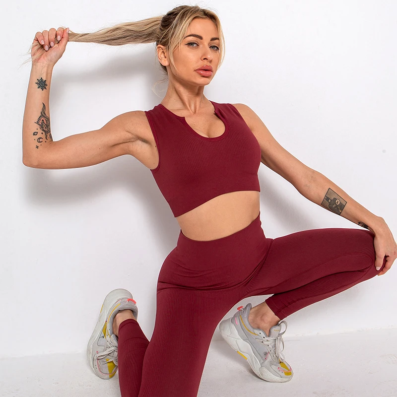 WANYUCL 2021 New Seamless Gym Set Women Fitness Yoga Set Sports Suits High Waist Leggings+Push Up Bra 2 peice Set Sportswear