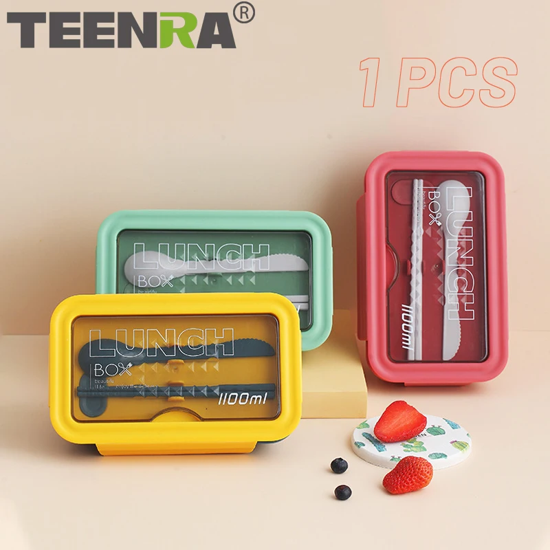 

TEENRA 1100 мл Портативный Ланч-бокс микроволновая пластиковая коробка для бенто Детская школьная посуда герметичный контейнер для хранения ед...