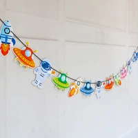outer space theme decoration hanging banner spaceship astronaut party garlands kids birthday party supplies pull flowers