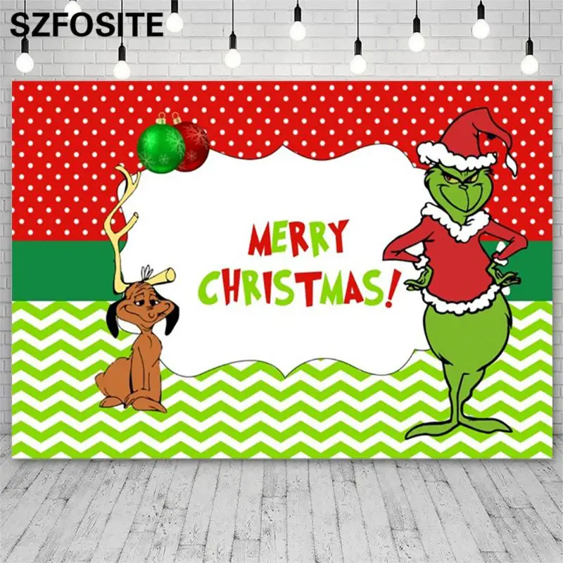 

Cartoon Green Monsters and Dogs Colorful Background Christmas Happy Family Decoration Photography Photos Children Vinyl Backdrop