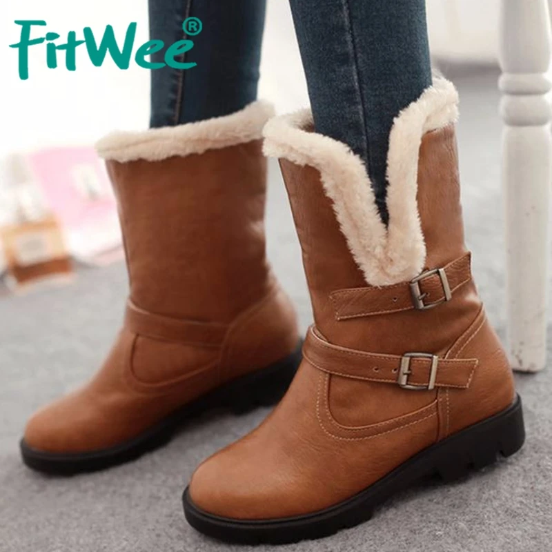 FITWEE/женские ботинки до середины голени на высоком каблуке размеры 34 43 теплые
